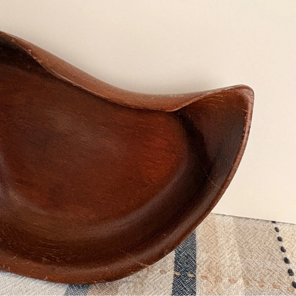 Mid Century Modern Teak Wood Divided Tray Quon Quon Handcrafted Pea Pod Leaf